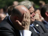 WASHINGTON, DC - JUNE 01: National Economic Council Director Gary Cohn wipes away sweat while listening to President Donald Trump announce his decision for the United States to pull out of the Paris climate agreement in the Rose Garden at the White House June 1, 2017 in Washington, DC. Trump pledged on the campaign trail to withdraw from the accord, which former President Barack Obama and the leaders of 194 other countries signed in 2015. The agreement is intended to encourage the reduction of greenhouse gas emissions in an effort to limit global warming to a manageable level. (Photo by Chip Somodevilla/Getty Images)