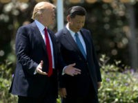 US President Donald Trump (L) and Chinese President Xi Jinping (R) walk together at the Mar-a-Lago estate in West Palm Beach, Florida, April 7, 2017.17. President Donald Trump entered a second day of talks with his Chinese counterpart Xi Jinping on Friday hoping to strike deals on trade and jobs after an overnight show of strength in Syria. / AFP PHOTO / JIM WATSON (Photo credit should read JIM WATSON/AFP/Getty Images)
